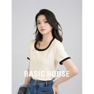 House 修身 百家好 T恤女夏季 显瘦正肩百搭圆领上衣 拼色短袖 Basic