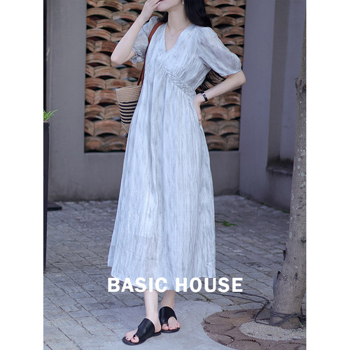 BasicHouse/百家好法式V领连衣