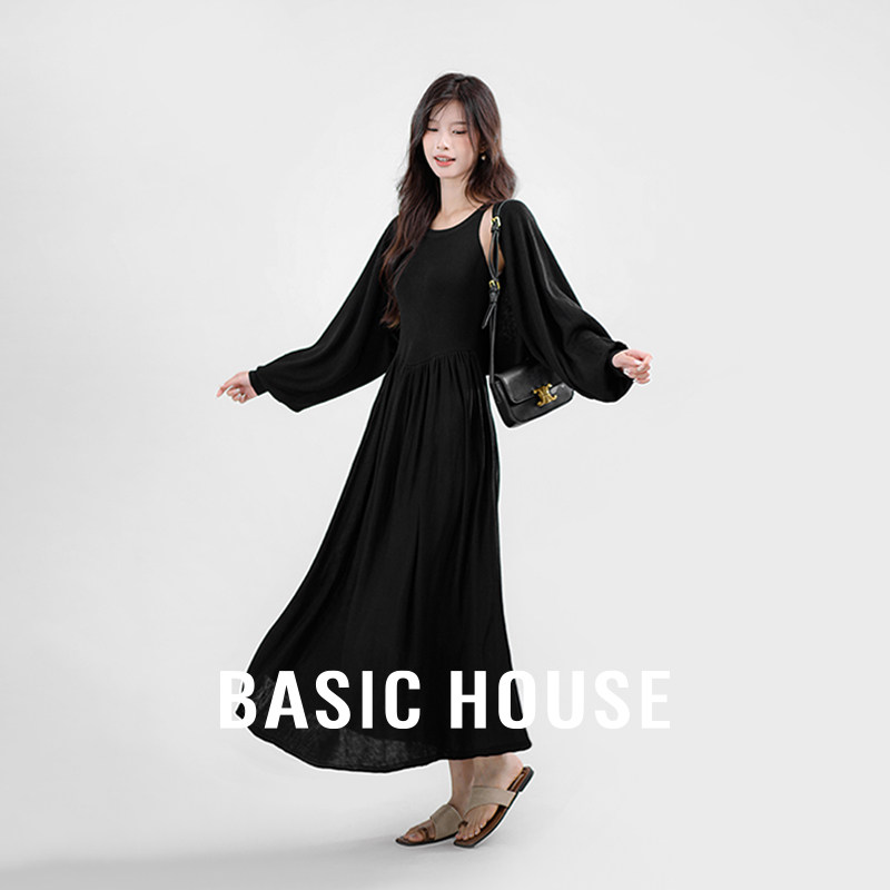 Basic House/百家好羊毛针织背心连衣裙开衫两件套装女秋季高级感