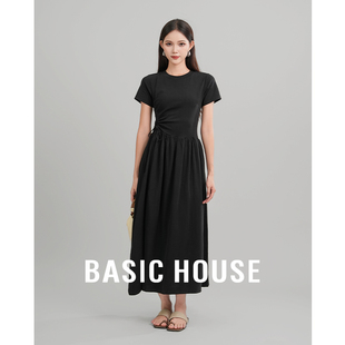 Basic 百家好 赫本风黑色连衣裙女夏绝美巨好看 掐腰裙子 House