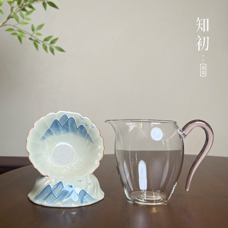 釉下彩手绘远山茶漏套装