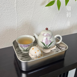知初手绘鸢尾花茶具办公室一人独饮一壶一杯泡茶小套装女士带茶盘