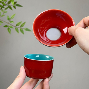 故宫红松石绿过滤网茶漏套组陶瓷家用功夫过滤器釉下彩茶具配件