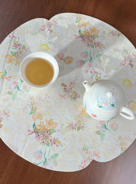 云纱防水小碎花圆形茶席中式禅意布艺壶垫杯垫干泡茶台布