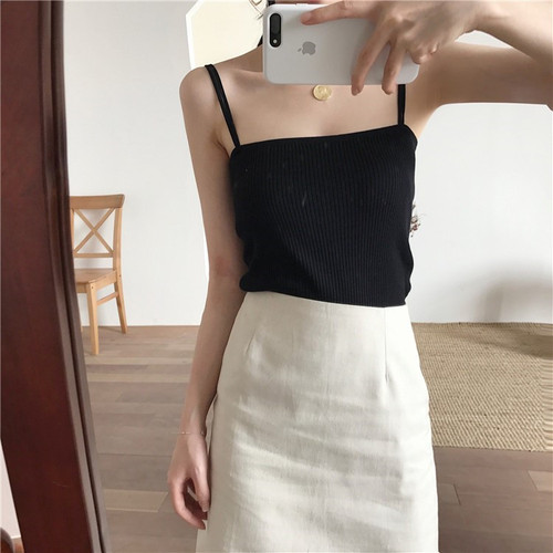 Suspender vest women's summer wear a versatile double shoulder with slim knit bottoming top