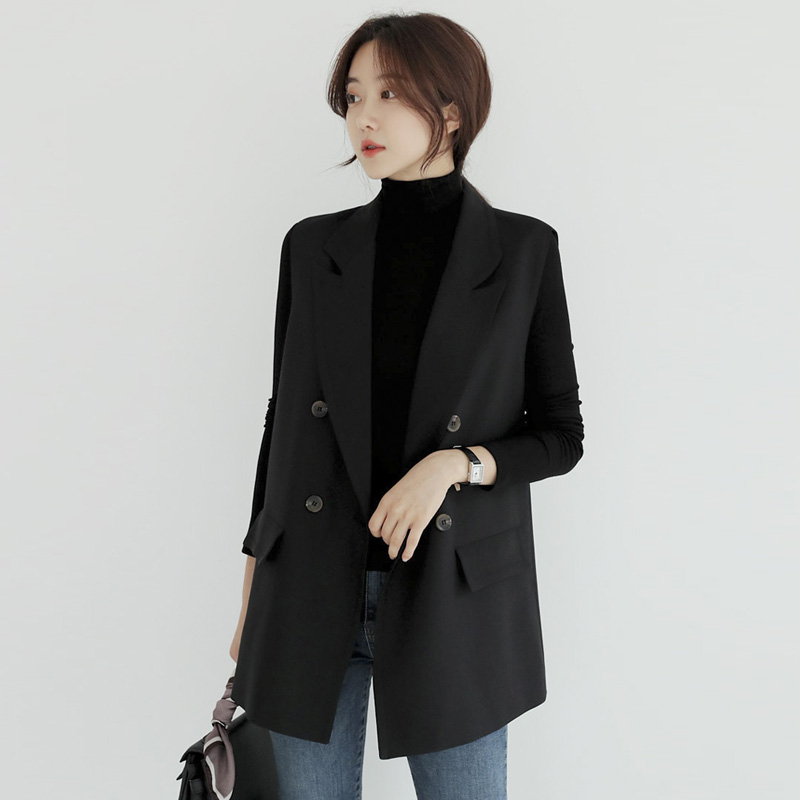 春秋西装修身马甲女外套新款女无袖宽松双排扣黑色大码韩版马夹 - 淘宝联盟商品