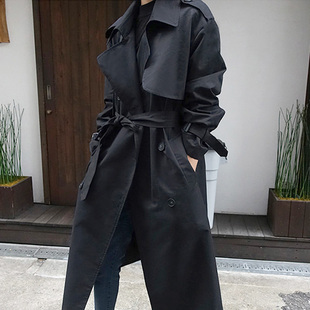 2026春秋新款韩版中长款宽松黑色风衣女腰带大衣显瘦大码外套