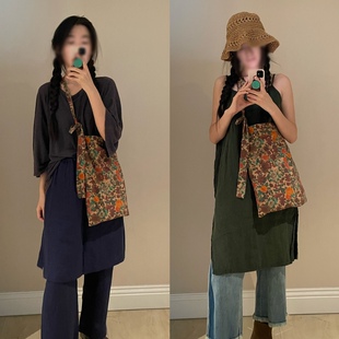 LittleChicThings大容量焦糖复古小众牡丹花调节系带单肩斜挎女包