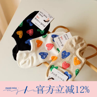 外贸货 可爱卡通彩色小爱心纯棉吸汗透气袜子女隐形浅口不掉跟袜