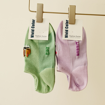 米吉诺拉  夏季网眼透气女袜可爱简约卡通低帮浅口袜子女纯棉船袜