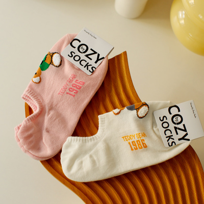 米吉诺拉  夏季俏皮字母小熊少女袜透气低帮浅口船袜 纯棉袜子女