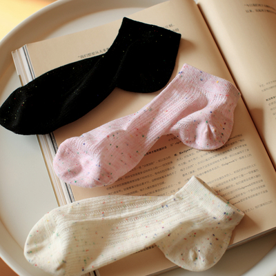 无骨缝合夏季薄款透气网眼彩色点纱可爱女袜子甜美透气纯棉短袜