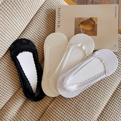 米吉诺拉 薄款夏季低帮浅口隐形袜子女暗纹蝴蝶结纯棉底吸汗船袜