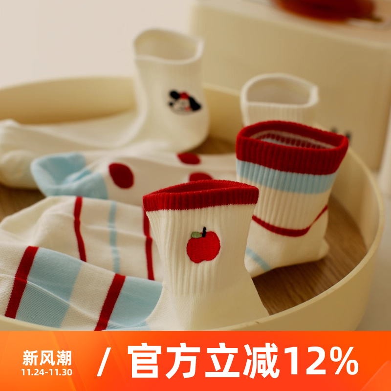 春夏季薄款可爱波点纯棉透气网眼袜子女款学院风ins运动少女短筒