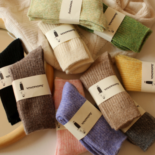 日系少女纯色冬季 加厚保暖羊毛中筒袜百搭简约竖条堆堆袜子ins潮