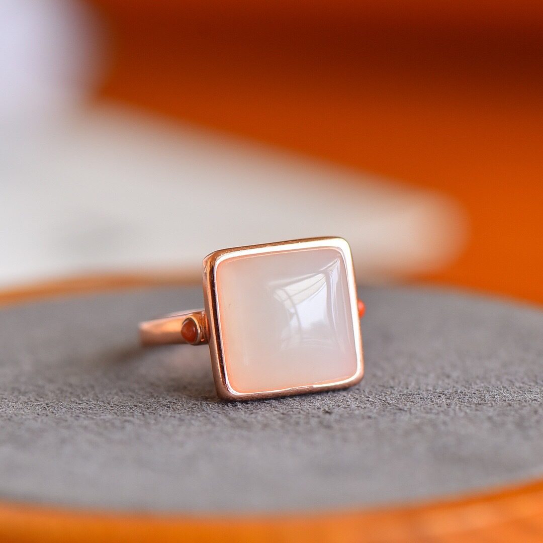 s925银镶新疆和田玉白玉方形戒指玫瑰金简约气质百搭女款活口指环,珠宝/钻石/翡翠,手饰,淘宝优惠券,粉丝福利购,淘宝优惠卷