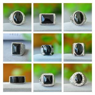 和田玉青玉男款戒指方形蛋面多款选择合金镶嵌男士霸气潮流时尚款