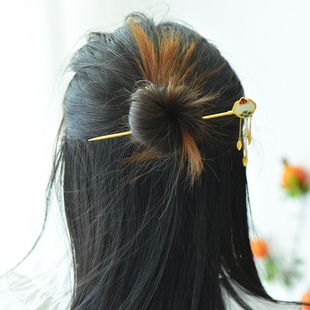 古法银镶嵌和田玉祥云如意锁流苏发簪3033