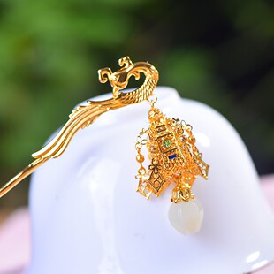 天然和田玉发簪女款s925纯银镶嵌时尚个性小众高级感礼物送女友