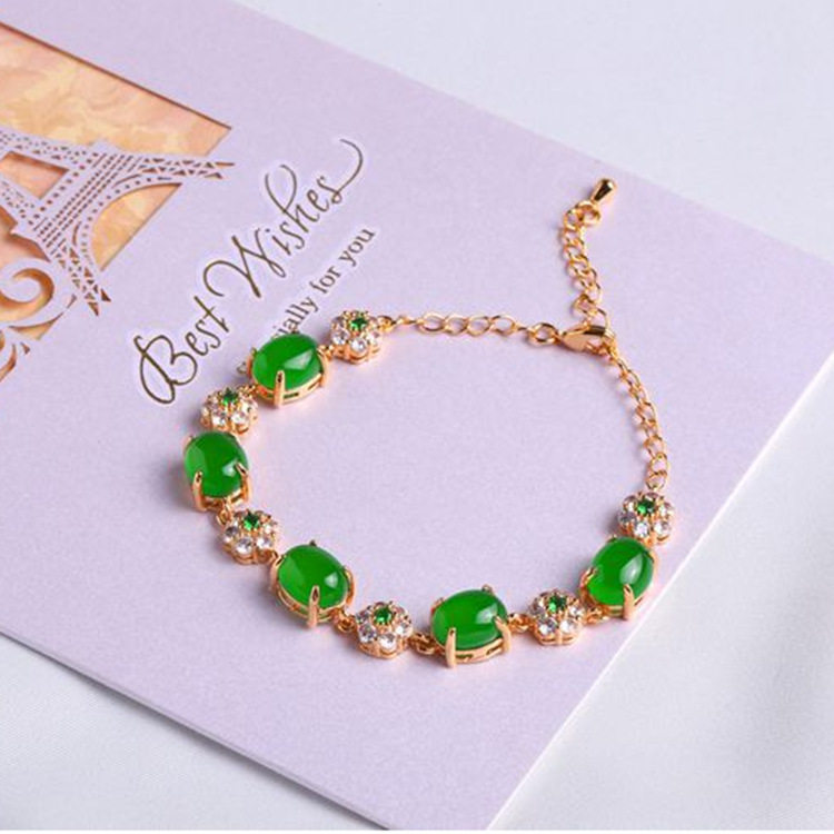 厂家925玉髓镀金手链镶嵌黄金色绿玉髓手串玉石玉器货源