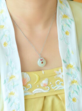 925银镶和田玉珐琅平安扣吊坠26413