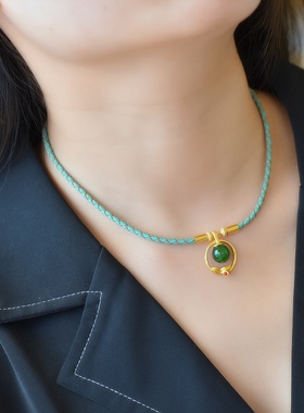 S925银镶和田碧玉吊坠项圈颈饰颈链锁骨链和田玉16772