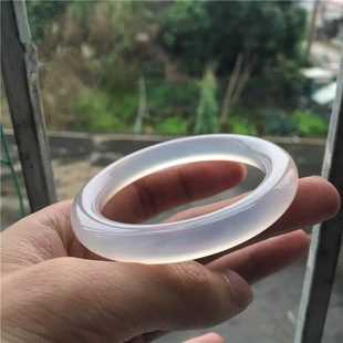 天然白玉髓玛瑙手镯女白冰种10MM胖圆条玉髓镯子荔枝冻起荧光衬肤