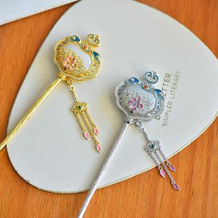 s925银镶和田玉如意锁珐琅配南红发簪女款玉石项链送女友礼物