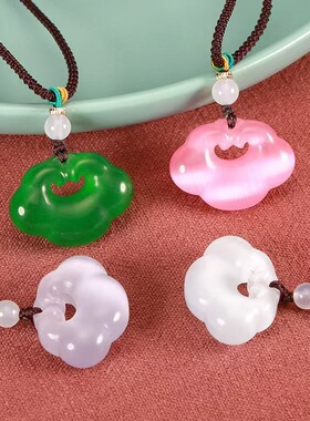 猫眼石祥云如意锁吊坠女高冰平安锁项链古风链仿玉髓直播工厂直销