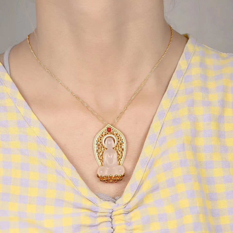 巴西玛瑙玉髓古法金镶嵌情侣豪华悟道吊坠高冰种项链挂坠网红爆款