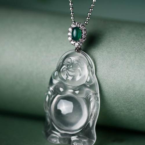 A货蓝水佛公站佛冰种玉石吊坠