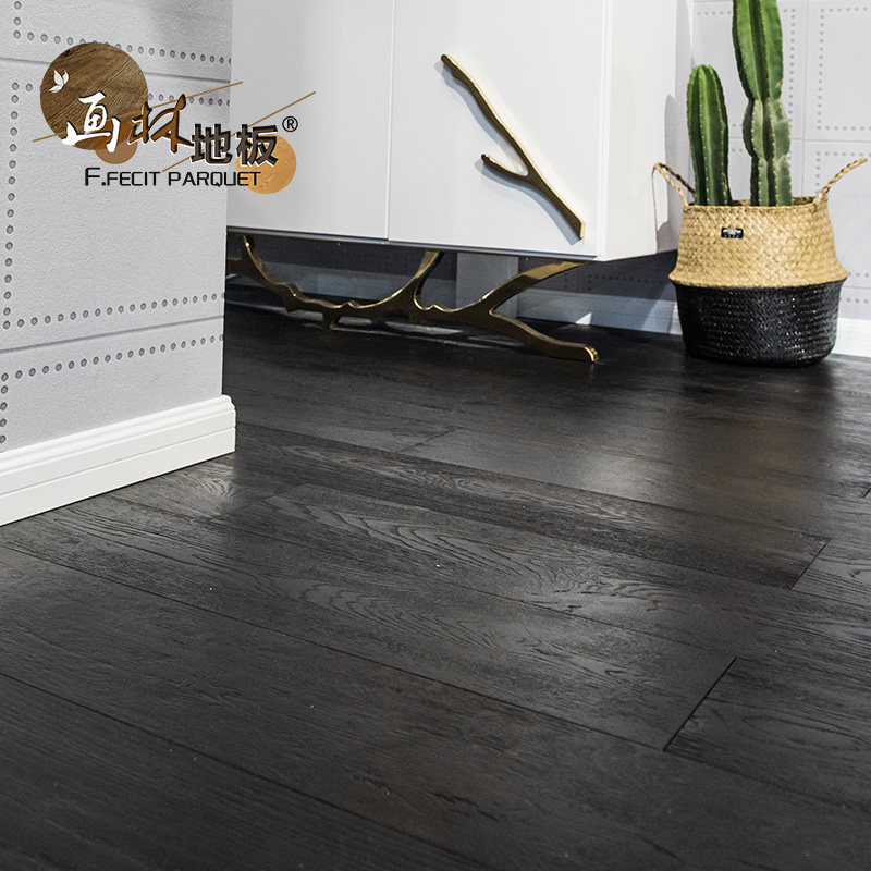 画林墨迹黑色地板橡木实木复合地板天然纹理哑光环保e0厂家直销