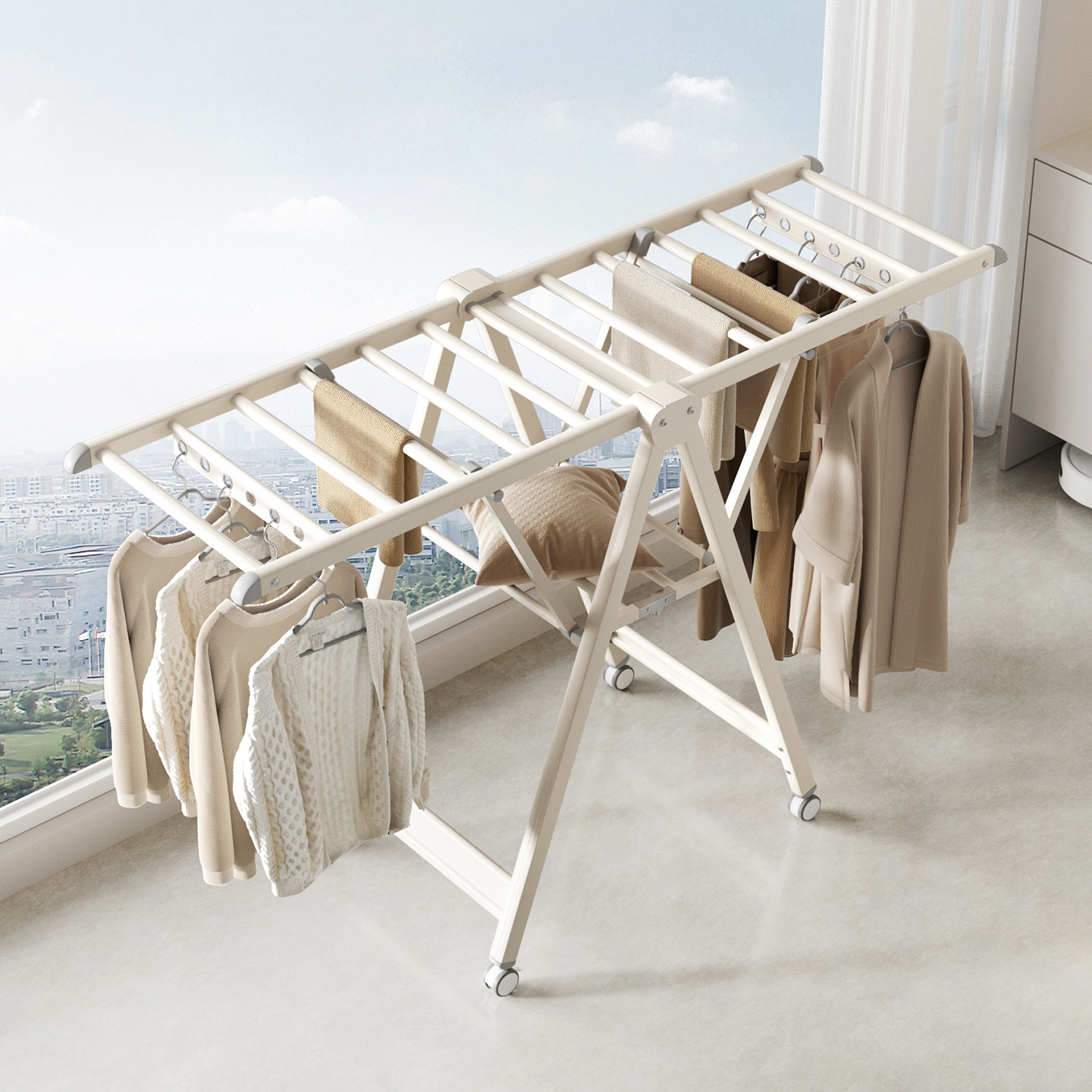 沃瑞玛航空铝移动折叠落地晒衣架