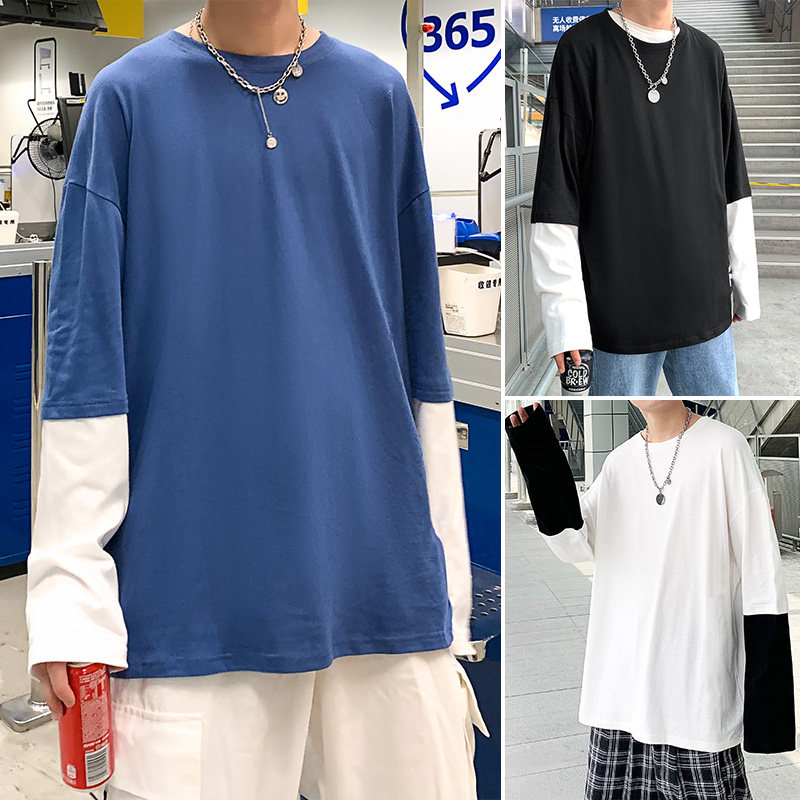Spring 2021 Hong Kong style new fashion men's loose two long sleeve T-shirt