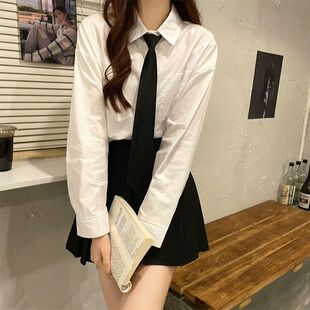 休闲白色jk衬衫配领带女设计感减龄学院风长袖春夏季防晒显瘦上衣