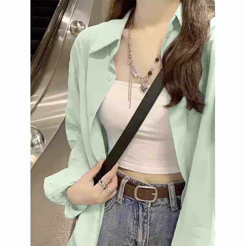 女装薄荷绿纯色宽松显瘦春季简约