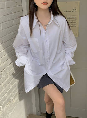 白色衬衫女春秋宽松百搭中长款休闲长袖慵懒男友风衬衣新款韩版