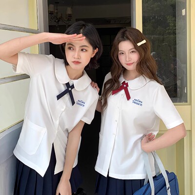泰国泰式短袖衬衫女娃娃领学院风百搭衬衣新款学生jk上衣毕业班服