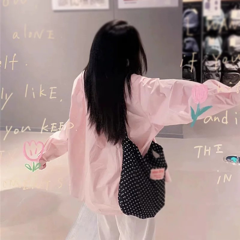 粉色春季女士衬衣女慵懒风中长款宽松百搭开衫港风chic上衣长袖