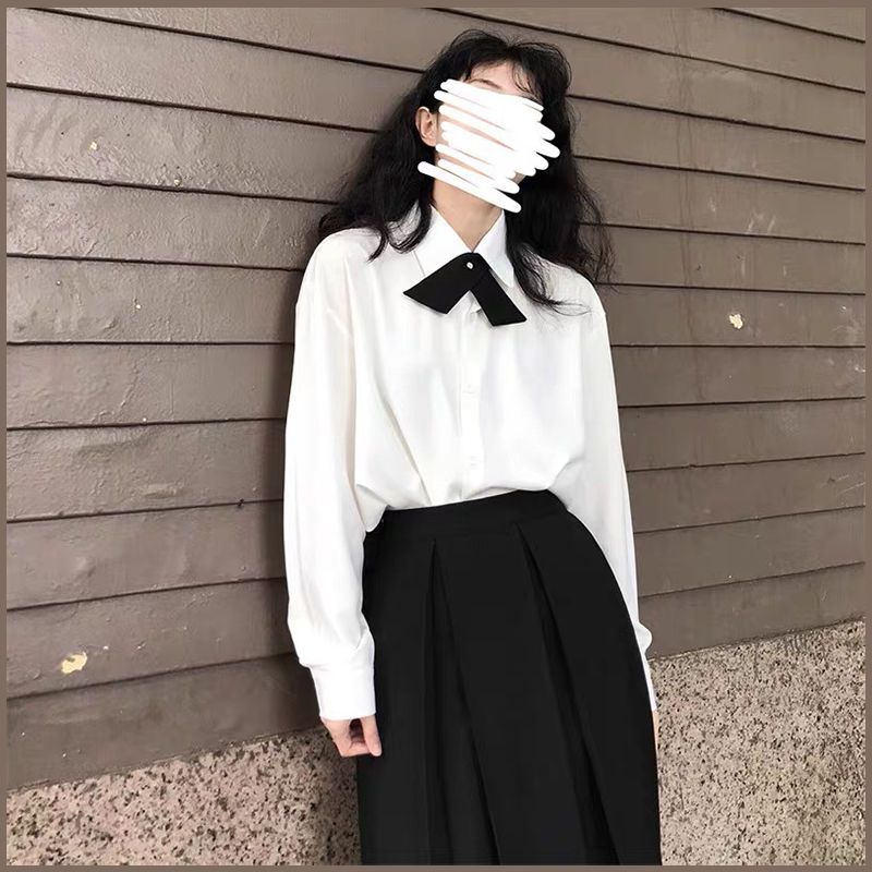 长袖慵懒风高级感气质宽松垂感春夏衬衫学院风答辩面试毕业照正装