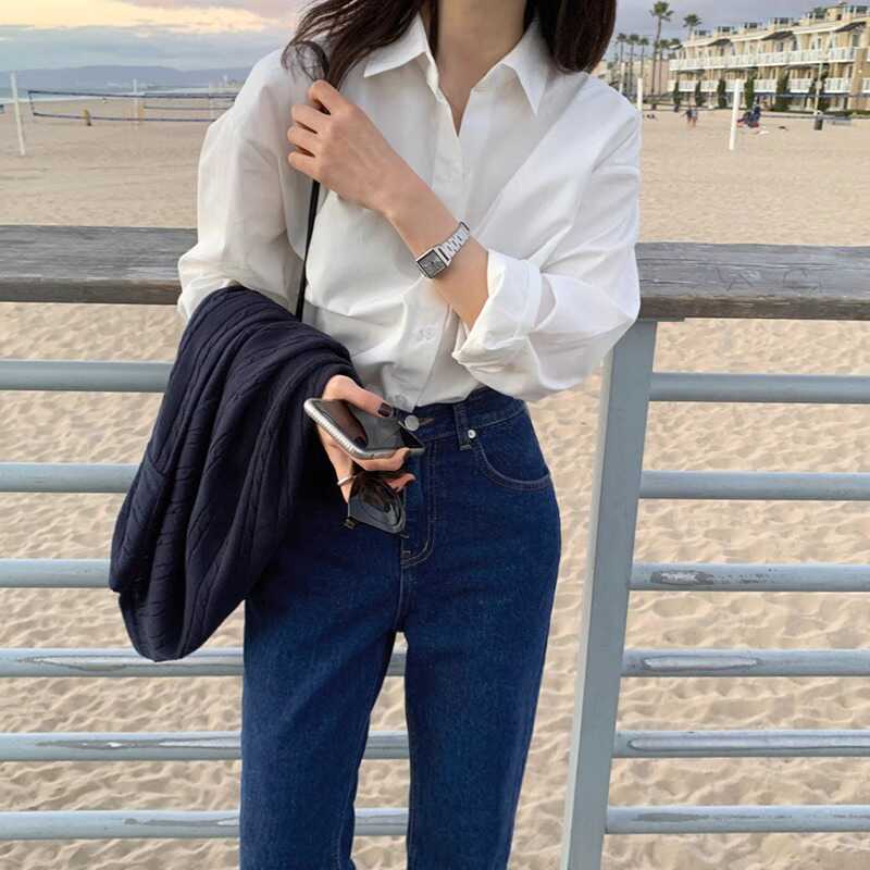 白色衬衫女新款小众慵懒感