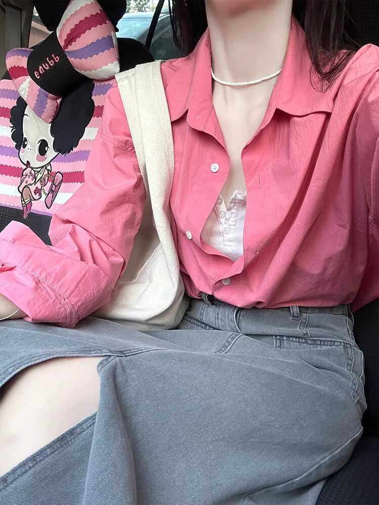 衬衣外套洋气穿搭树莓粉色设计感