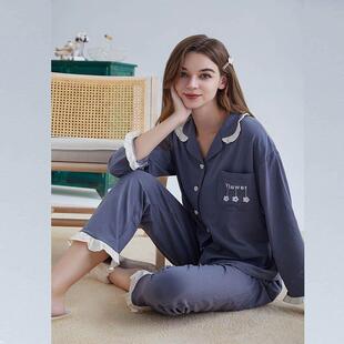 胜景秋冬季睡衣女士长袖长裤柔软舒适棉质弹力提花家居服专柜正品