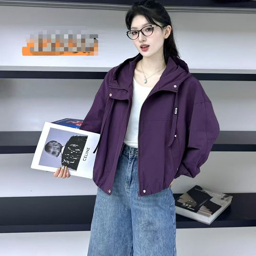 2025秋季新款时尚抽绳连帽短外套女装爆款宽松显瘦夹克百搭上衣