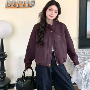 小个子麂皮立领外套女短款2025秋季新款时尚美拉德穿搭高级感夹克