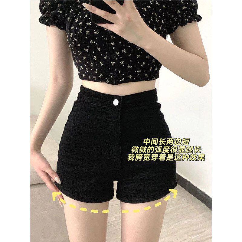 女士黑色高腰牛仔短裤紧身显瘦包臀辣妹风打底裤春夏外穿遮肉潮流