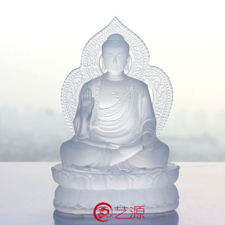 琉璃阿弥陀佛摆件佛堂用品时尚创意家居饰品14cm个性定制刻字