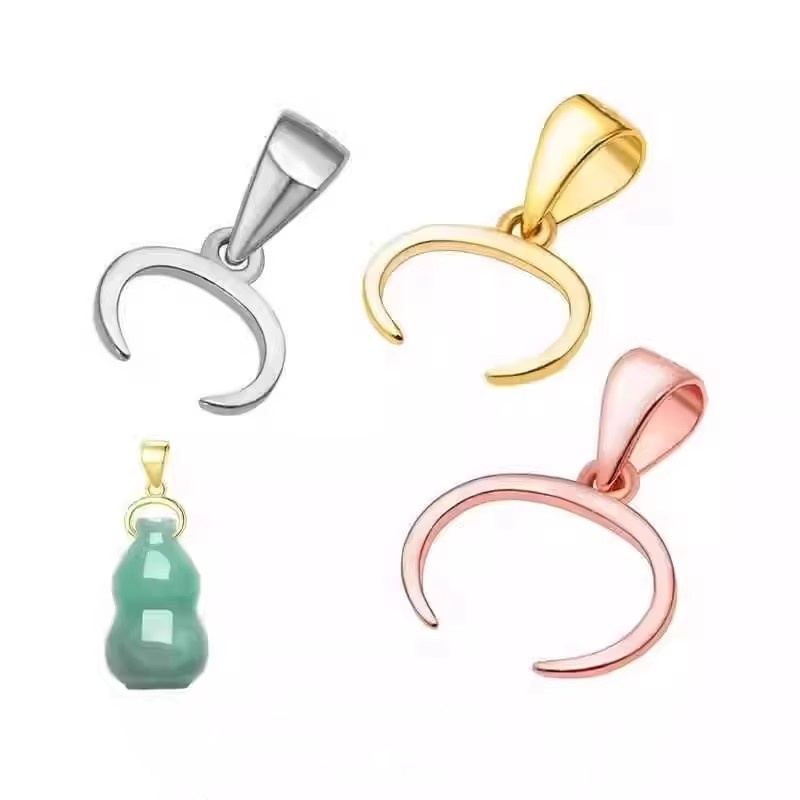 925纯银项链吊坠扣镀18k金翡翠玉坠扣头玉佩夹扣万能扣横孔左右扣