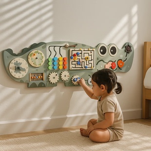 木制宝宝忙碌板蒙氏教具儿童玩具忙碌屋蒙特梭利早教专注力训练墙