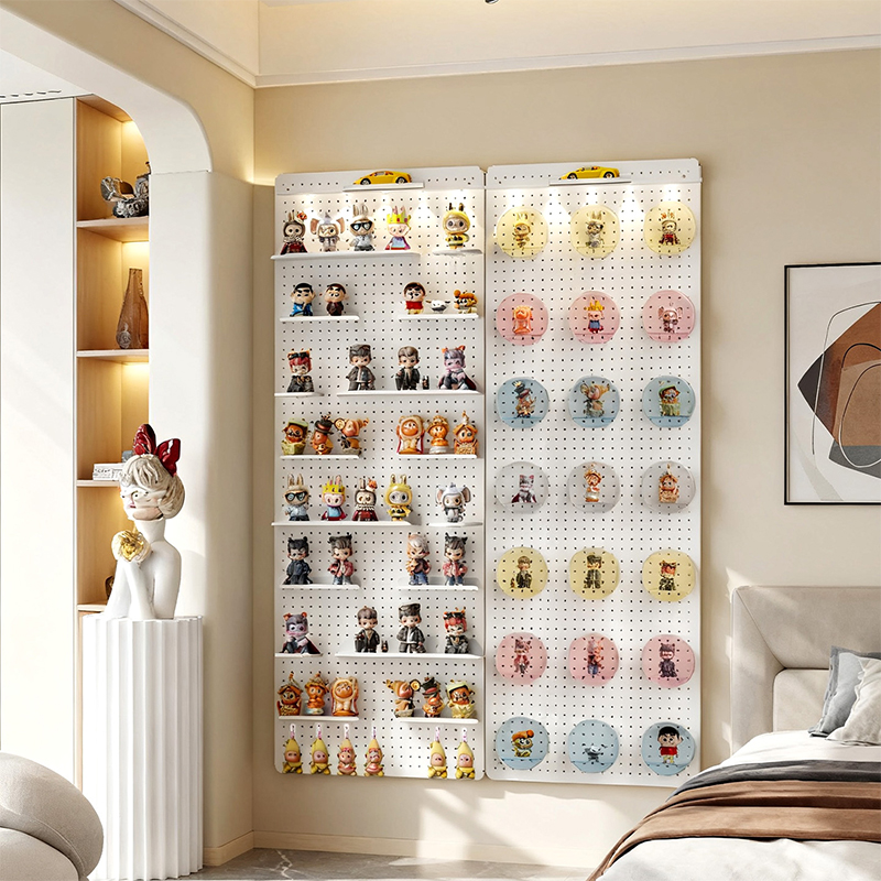 手办盲盒洞洞板置物架上墙面收纳架泡泡马特公仔展示架家用陈列架